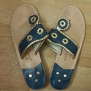 Jack Rogers navy and gold sandals